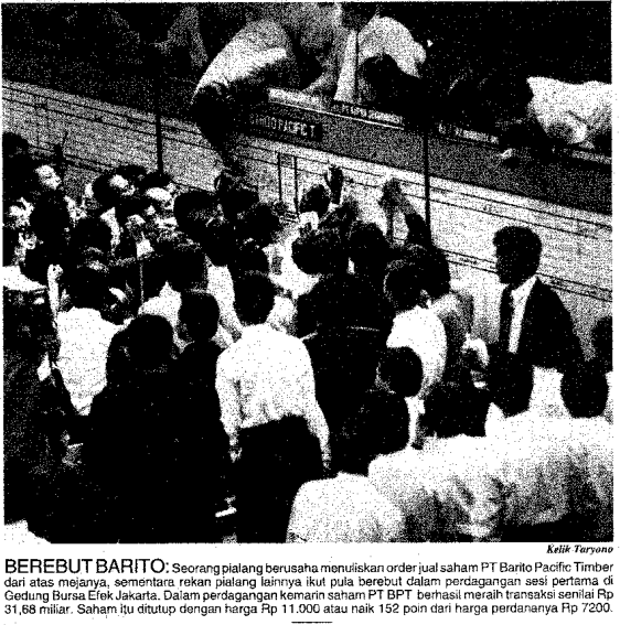 Pencatatan perdana saham Barito Pacific 1 Oktober 1993/Harian Bisnis Indonesia